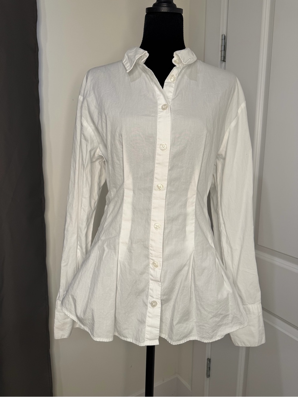 Women's White Button-Front Peplum Shirt